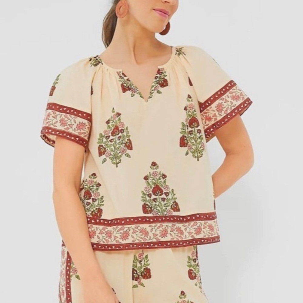 Tuckernuck Elena Top Blouse Shirt Women’s XS Cream/Maroon Beach Blush Chandelier